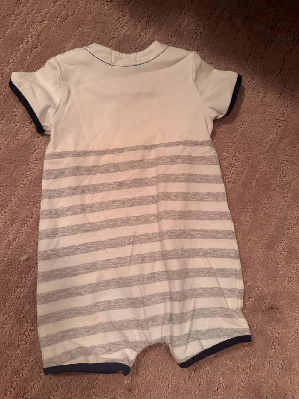 Mayoral White, Gray & Navy Bunny Striped Sleep Romper